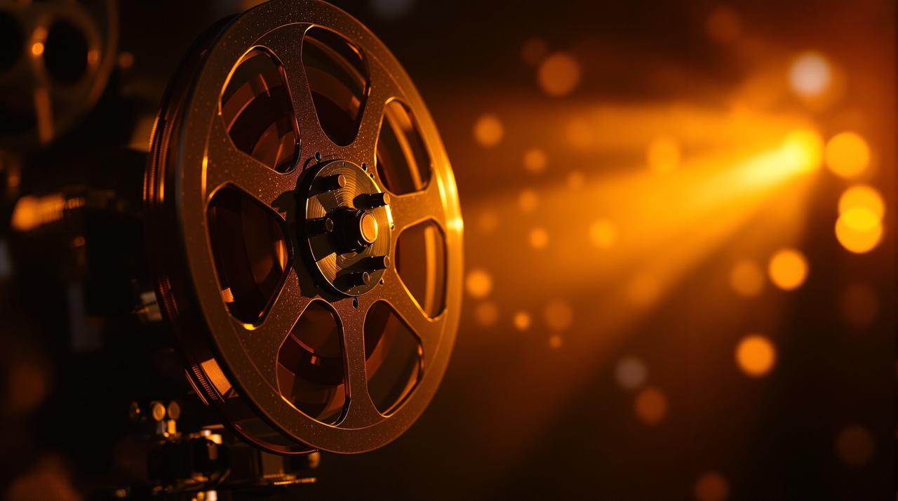 兔兔影视 - 经典影视作品放映室，怀旧老电影放映机投射温暖光芒